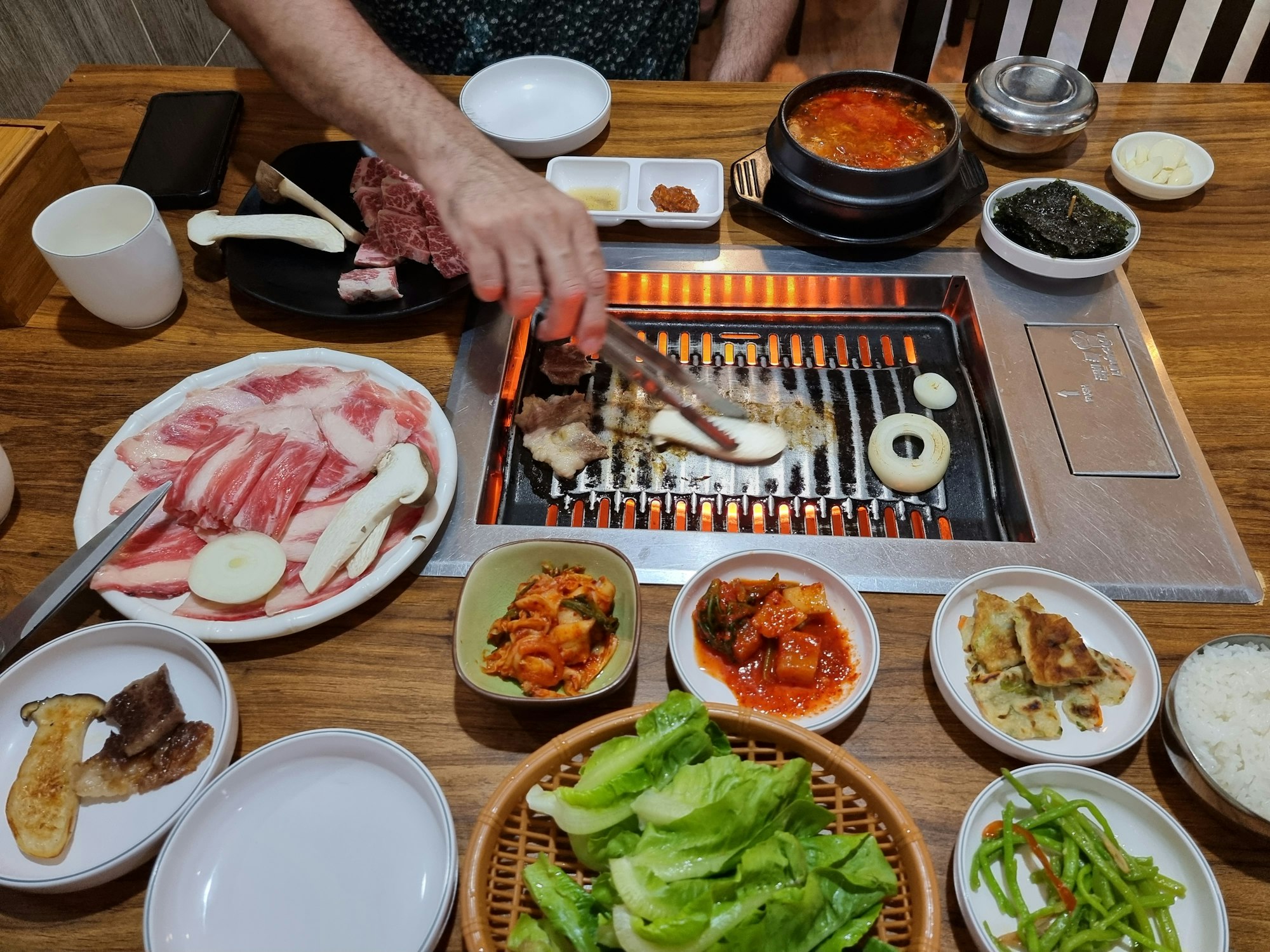 Korean cuisine and grill at a Korean restaurant