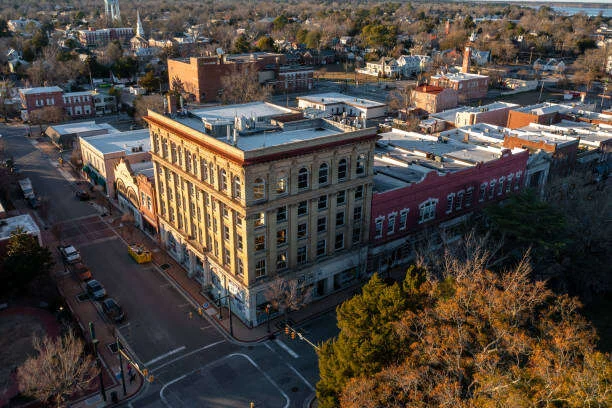 Historic Brick Buildings in Downtown New Bern at Sunset